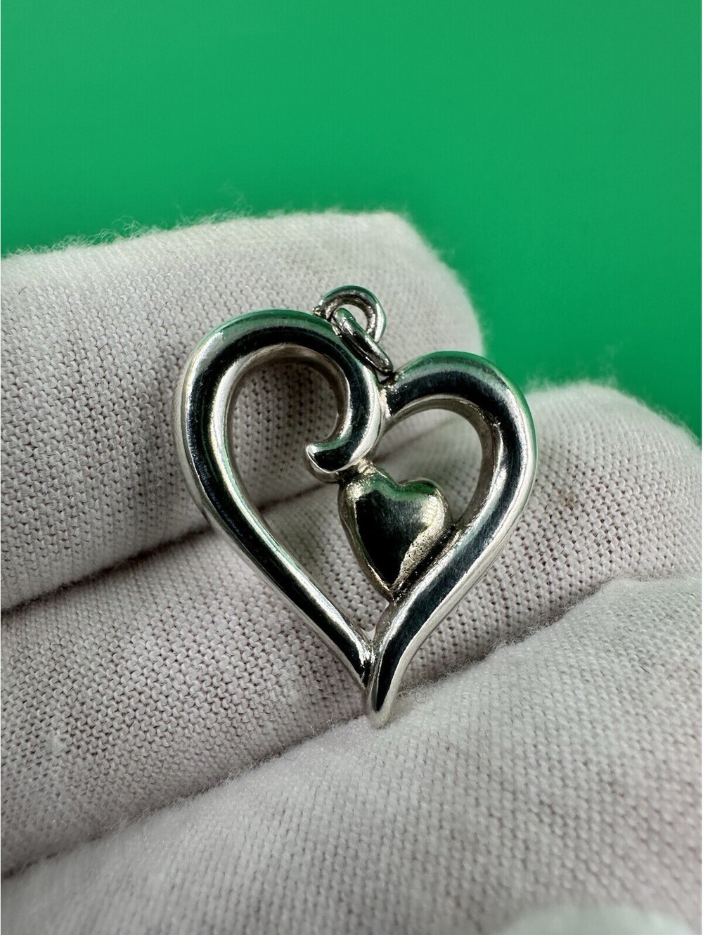 Vintage Sterling Silver 925 Two Tone Heart ❤️ Shape Pendant Silver Gold Tone